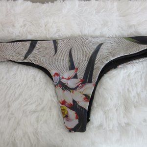 Bikini Cheeky Bottoms Gray and White Floral Paradise Print Size Small